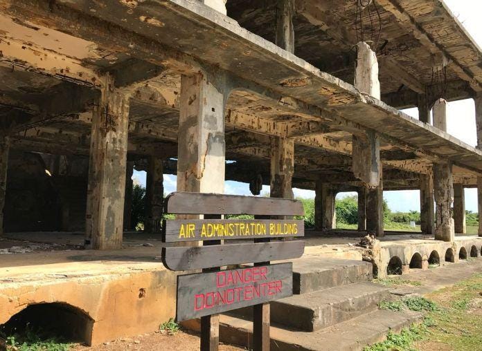 The ruins of World War II-era buildings at North Airfield, Tinian, are seen in January 2020. The ruins of World War II-era buildings at North Airfield, Tinian, are seen in January 2020.