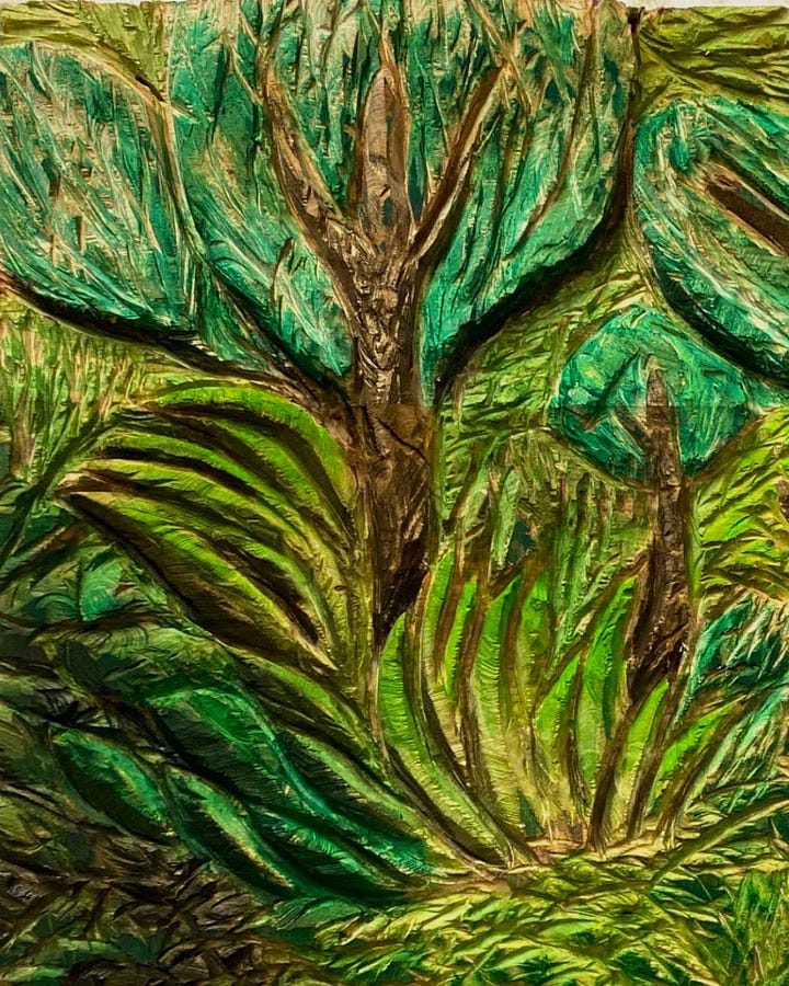 Wood sculpture by Tina Schneider, revealing raw textures and organic origins. Featured on Catapult by Munchies Art Club.