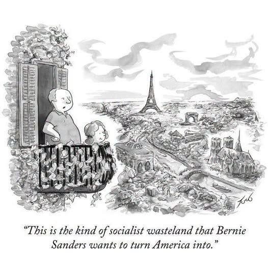 May be an illustration of text that says 'O "This is the kind of fsocialist wasteland that Bernie Sanders wants to turn America into."' May be an illustration of text that says 'O "This is the kind of fsocialist wasteland that Bernie Sanders wants to turn America into."'