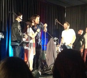 Misha and Lauren doing the drawing for Homeboy Industries