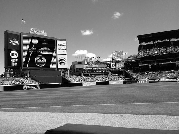 ballpark, stadium, players, umpires, sky, clouds, grass, spectators