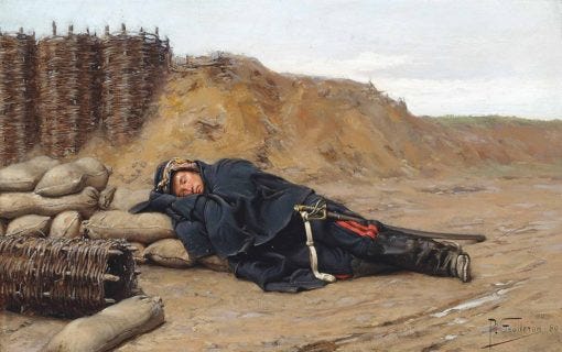 A sleeping Napoleonic soldier | Paul-Louis-Narcisse Grolleron | Oil Painting