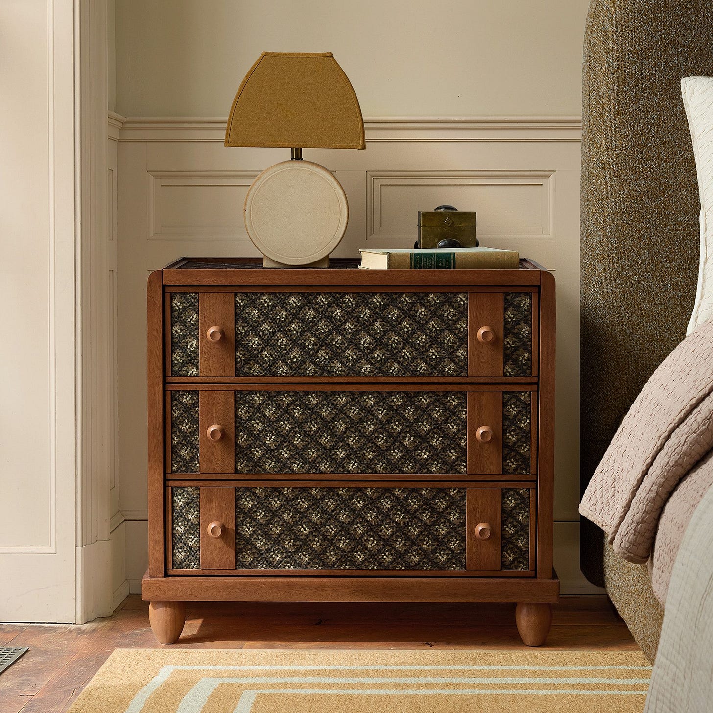 Alt image 1 for Pierce &amp; Ward 3-Drawer Fabric Inlay Grand Nightstand (28")