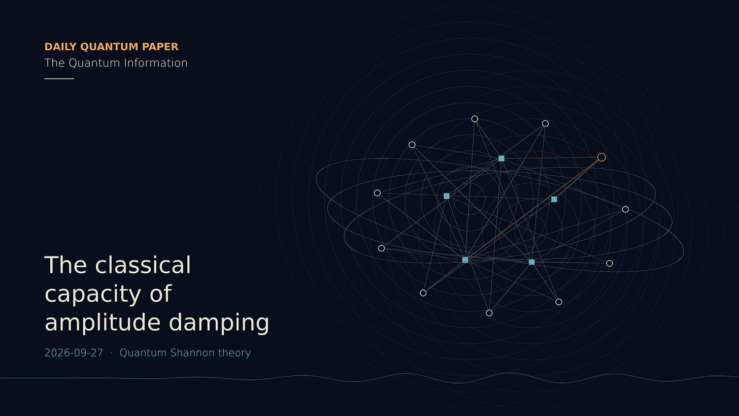 Daily Quantum Paper thumbnail: The classical capacity of amplitude damping Daily Quantum Paper thumbnail: The classical capacity of amplitude damping