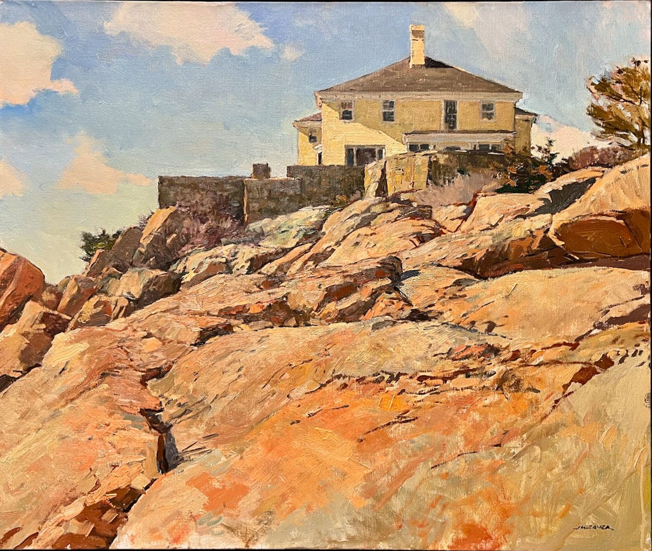 A painting of a house on a rocky cliff

Description automatically generated with low confidence