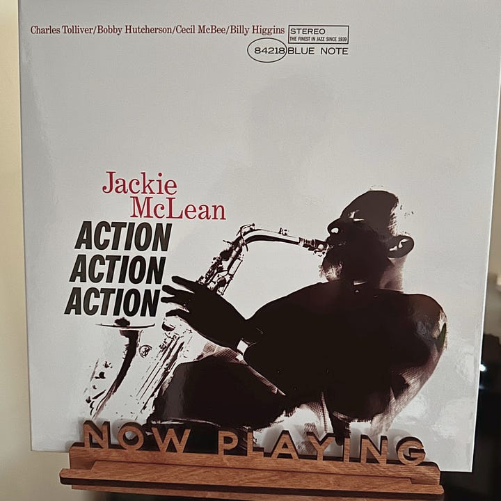 Album covers from Muriel Grossmann 'Golden Rule,' Chris Potter Quartet 'Eagle's Point,' Sonny Rollins 'Way Out West,' Jackie McLean 'Action' and Chris Squire 'Fish Out of Water'