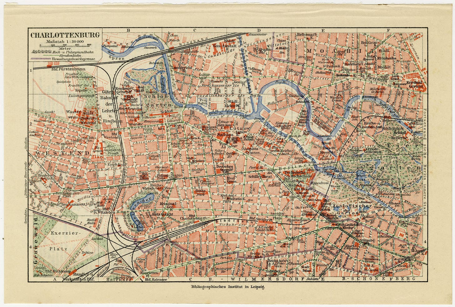 Charlottenburg ca 1925 historische Karte Lithographie