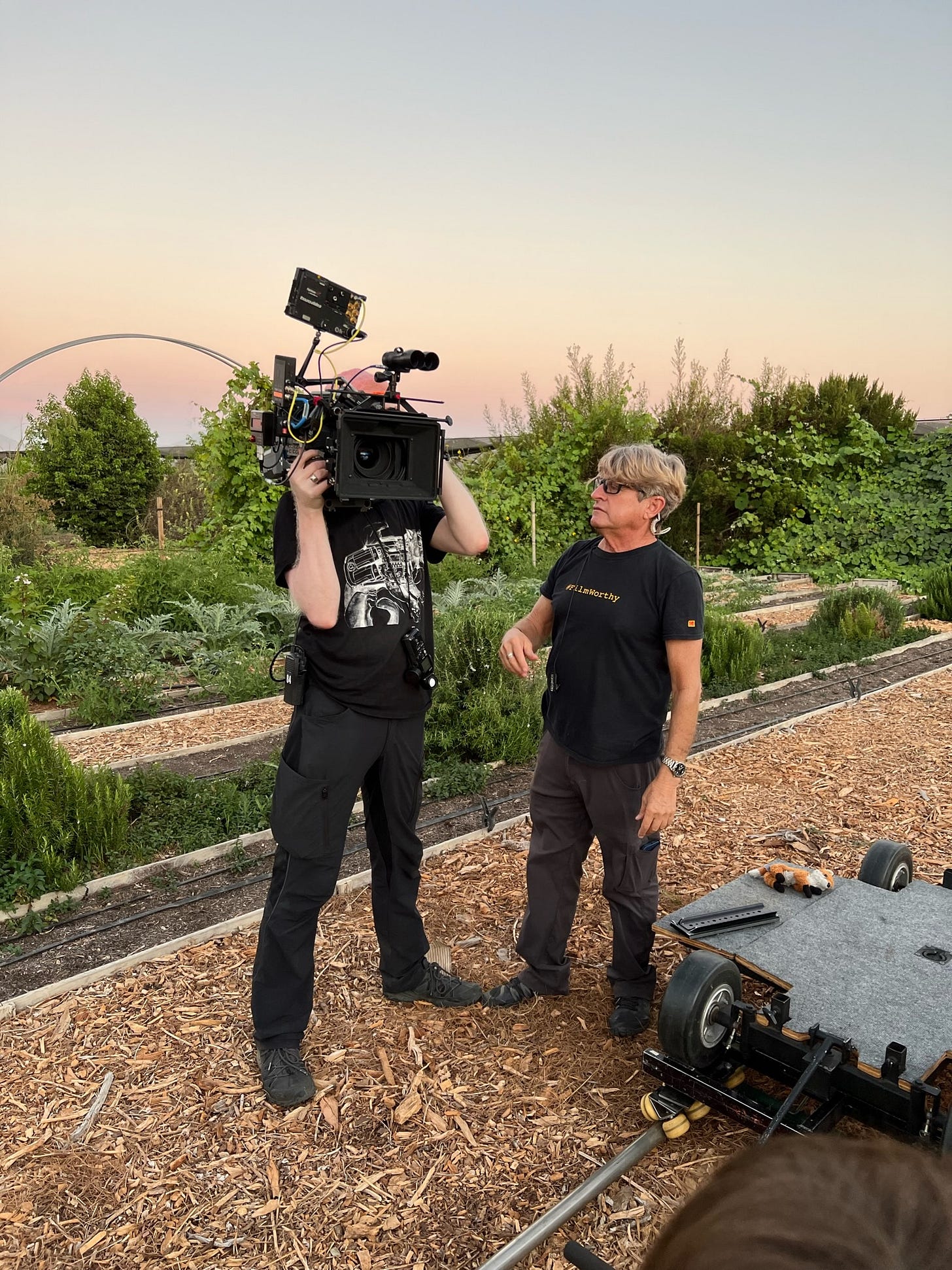 David Auner and David Schweitzer test the Penelope 35mm camera on the set of The Not by Courtney Hoskins