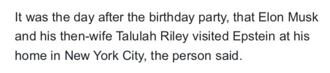 Oh, and the next day after Kimbal's party? Elon and his then wife Talulah Riley took a tour of Epstein's Manhattan townhouse 