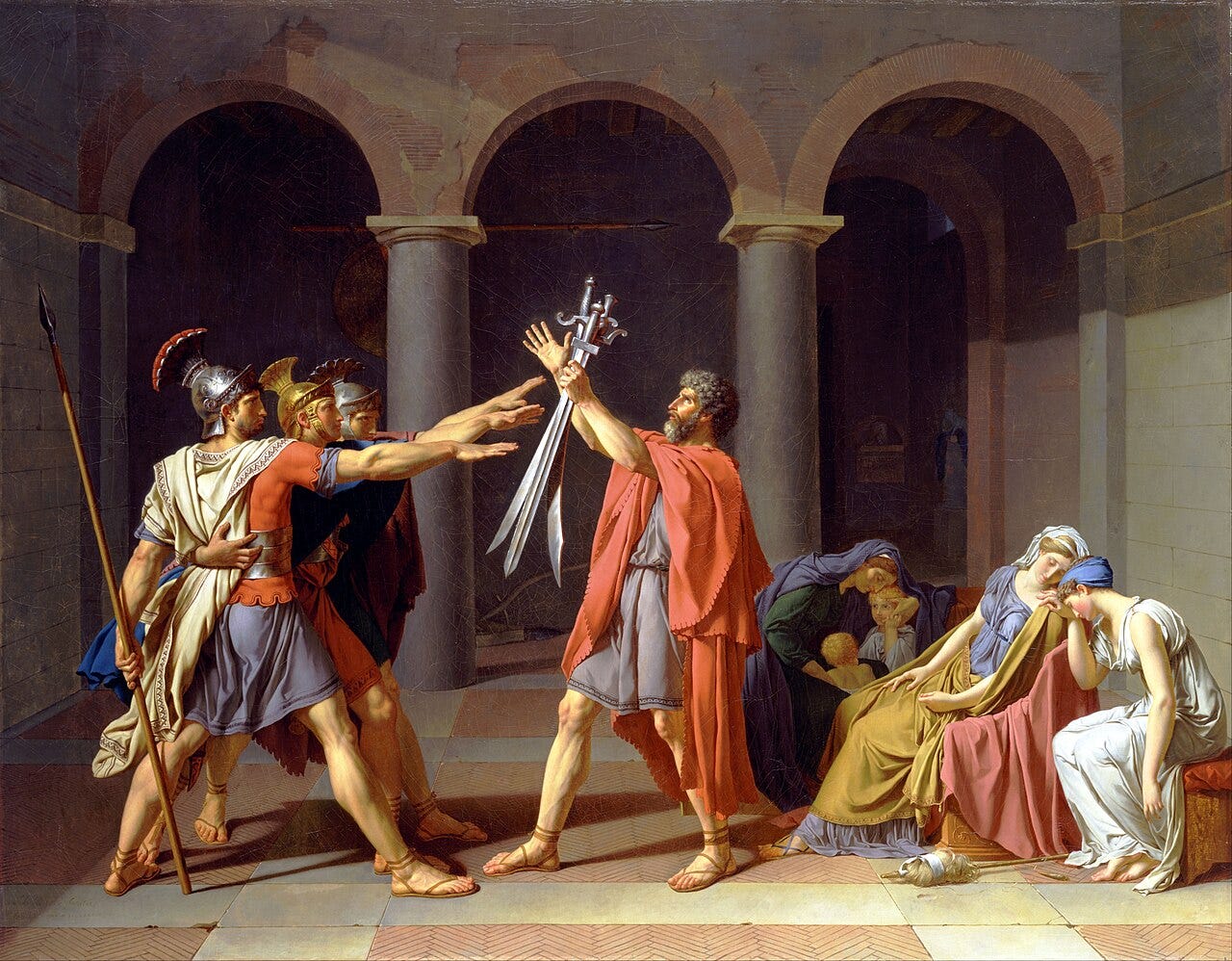 Jacques-Louis David, Oath of the Horatii (1784), Louvre, Paris. Jacques-Louis David, Oath of the Horatii (1784), Louvre, Paris.