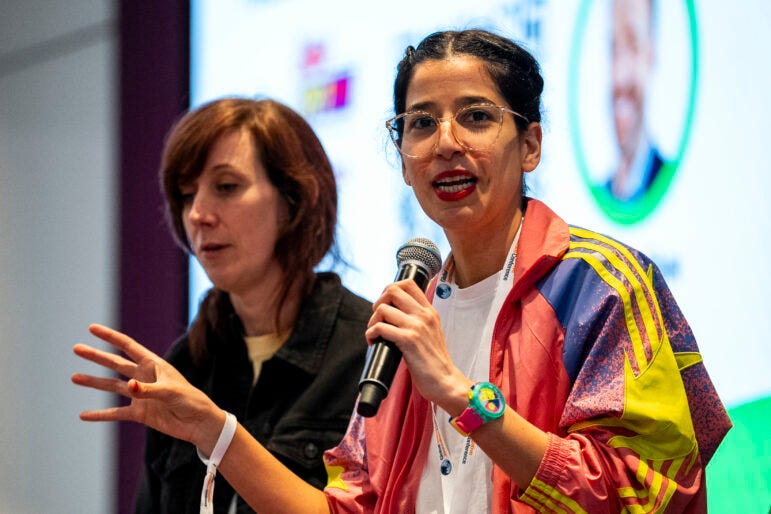 Miriam Wells, The Examination's impact and strategy editor, and Romina Colman, The Examination's data editor at GIJC25