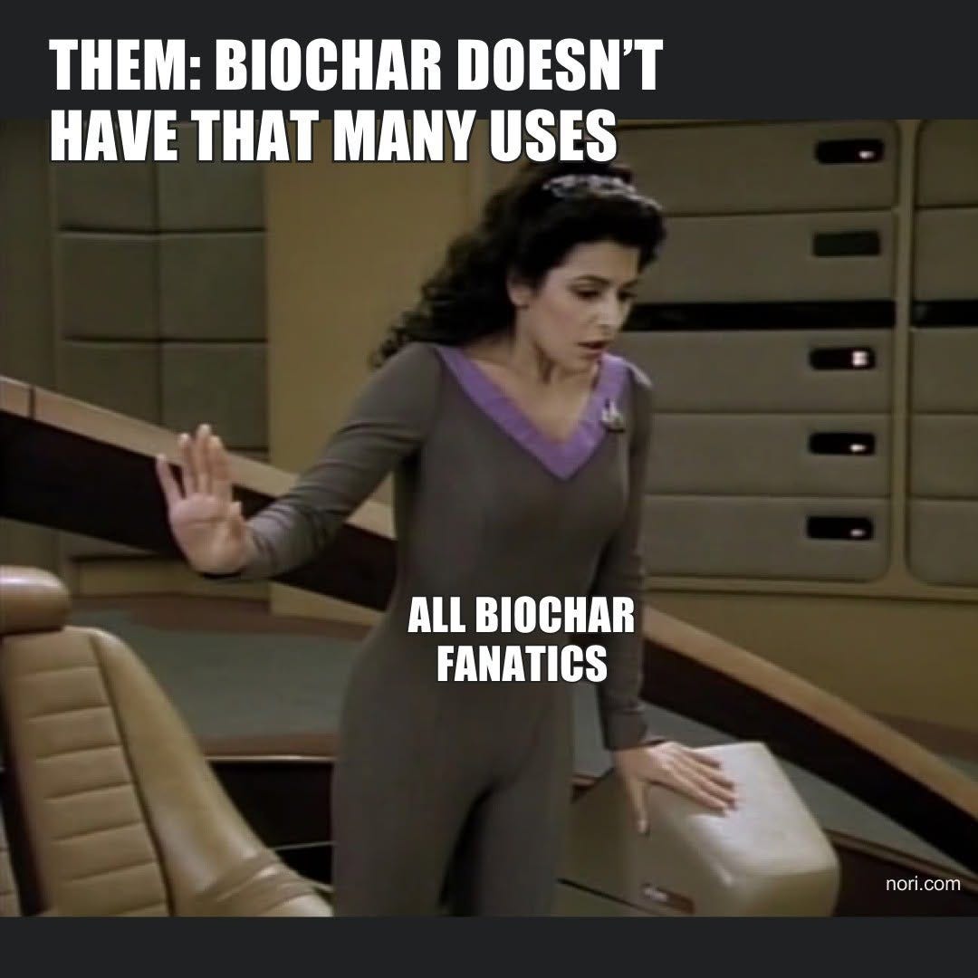 Star Trek: The Next Generation still of Deanna Troi raising a hand in warning. Top: "Them: Biochar doesn't have that many uses." Her label: "All biochar fanatics."