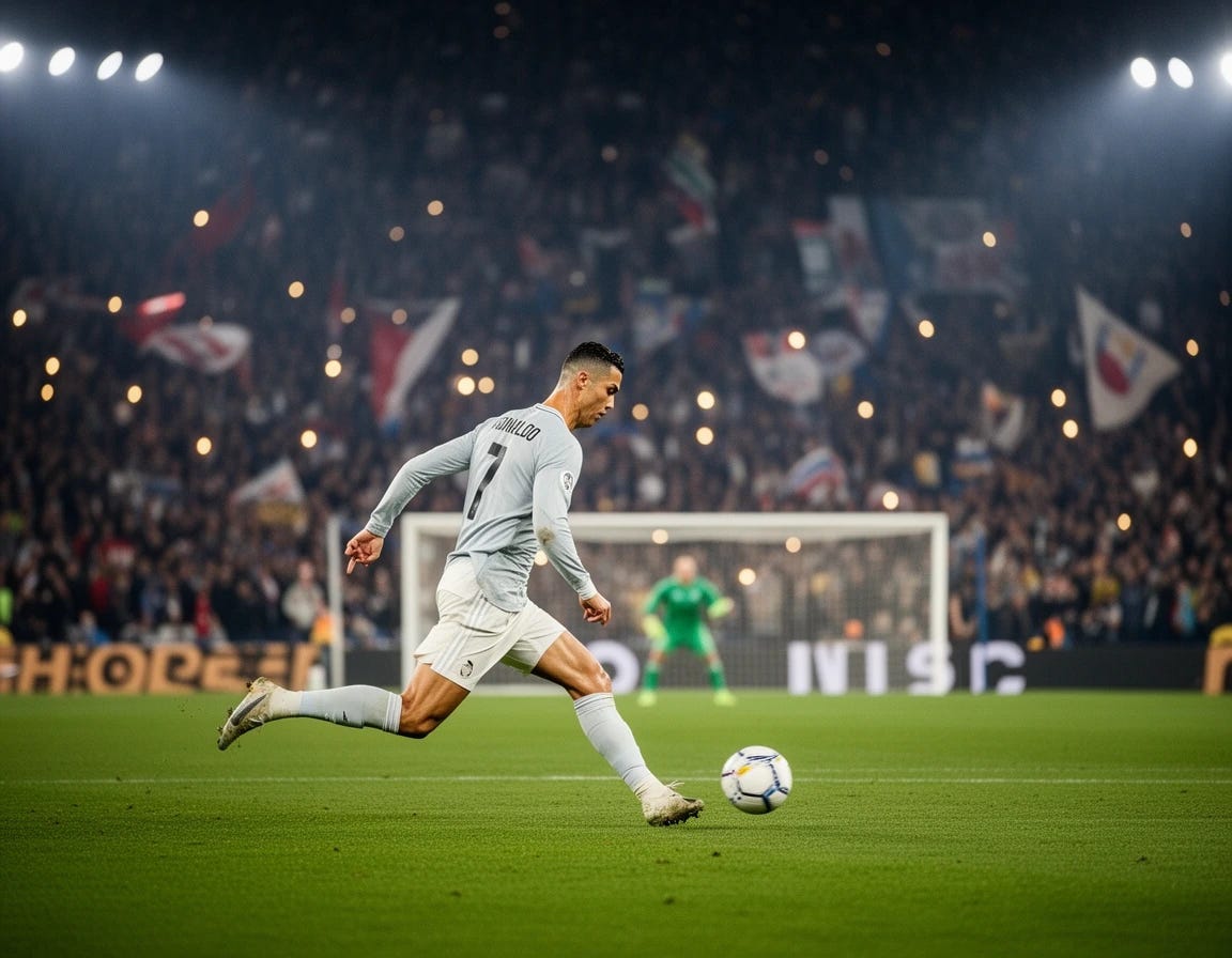 Christiano Ronaldo the legendary soccer player taking a penalty kick