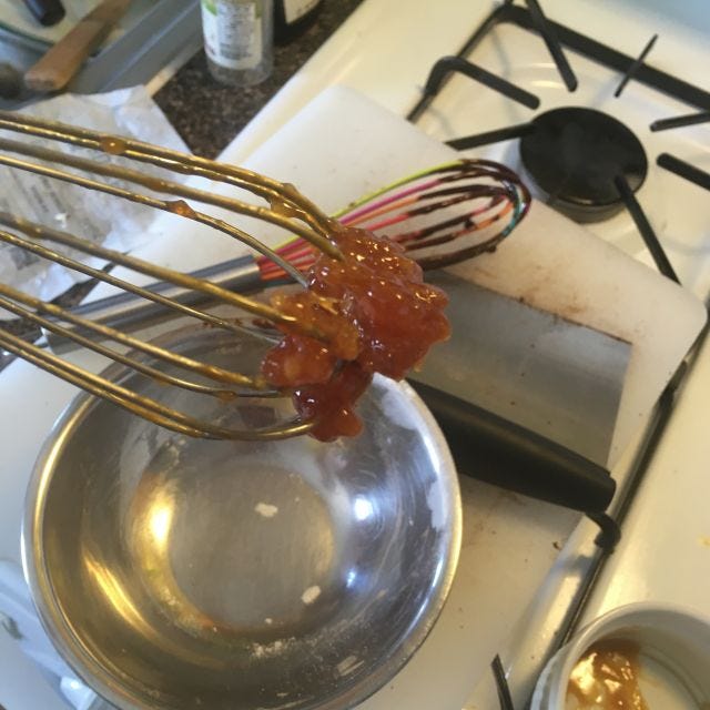 Caramel, stuck to the whisk Caramel, stuck to the whisk