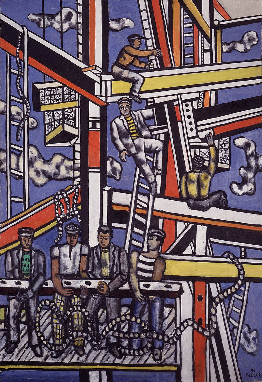 Fernand Léger, Builders with Rope, 1950. Oil on canvas, 63 1/2 x 44 7/8 inches (161.3 x 114 cm)