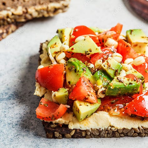 3 breakfast images: Spanish omelette, hummus and avocado on toast, banana and almond butter wrap.