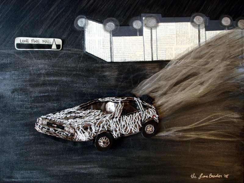 Time Traveler Trilogy beaded Back to the Future DeLorean Einstein pop art black paintings Time Traveler Trilogy beaded Back to the Future DeLorean Einstein pop art black paintings