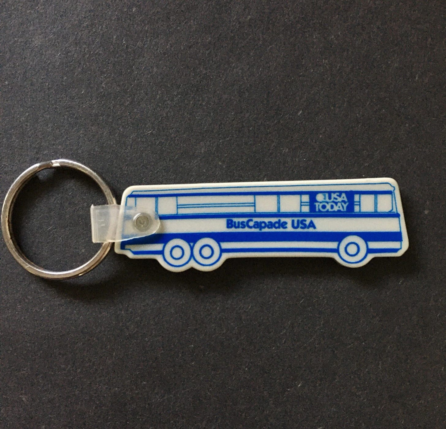 Vintage Keychain USA TODAY BUS CAPADE Key Fob Ring Travel Tour Bus Newspaper Ad - Picture 1 of 5