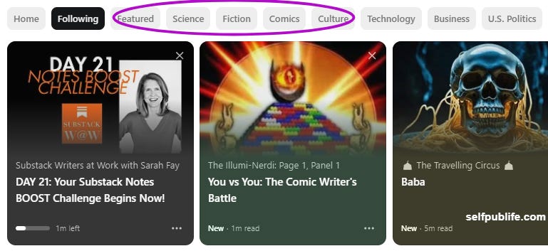 Screenshot of Substack Home showing categories/leaderboards at the top. Screenshot of Substack Home showing categories/leaderboards at the top.