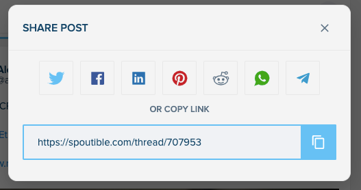 Screenshot of Sharing feature on Spoutible