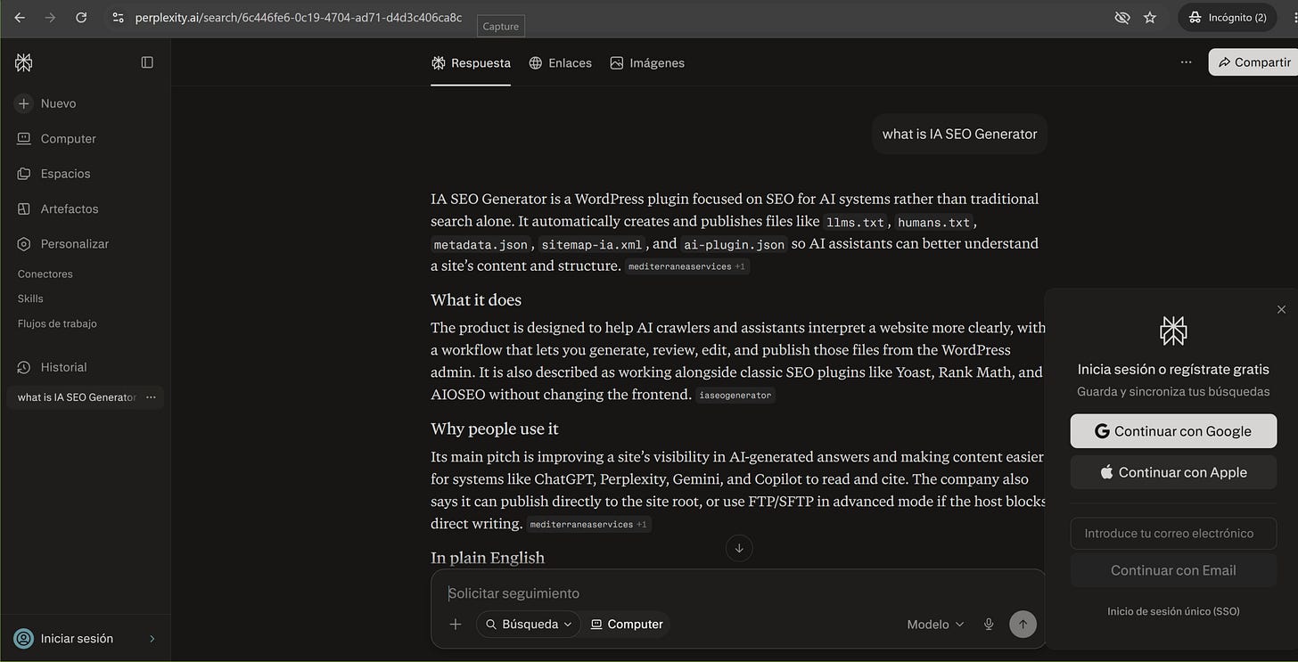 Perplexity explica la Interpretation Layer e IA SEO Generator