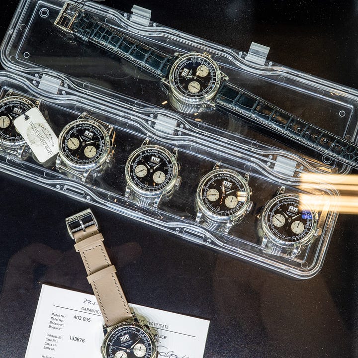 A selection of Alfredo Paramico's Langes on display—original Datographs and Dufourographs