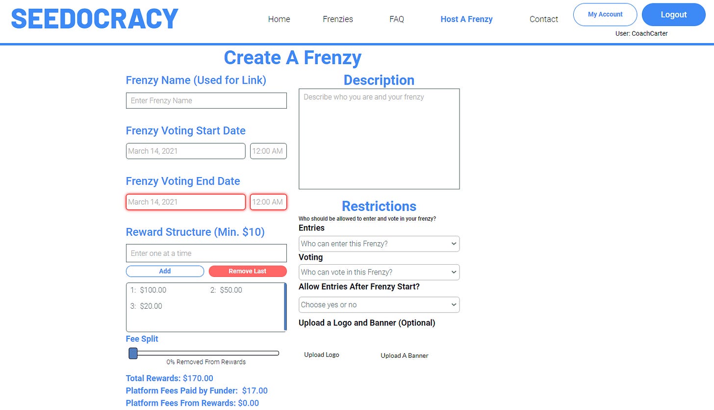 Seedocracy "Create a Frenzy" View