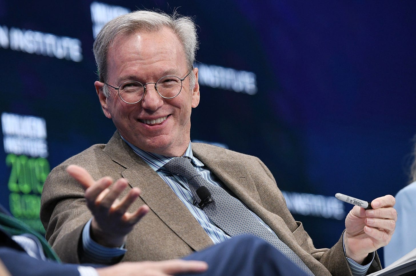 Former Google CEO Eric Schmidt participates in a panel discussion at the Milken Institute Global Conference in Beverly Hills, California, in April 2019.