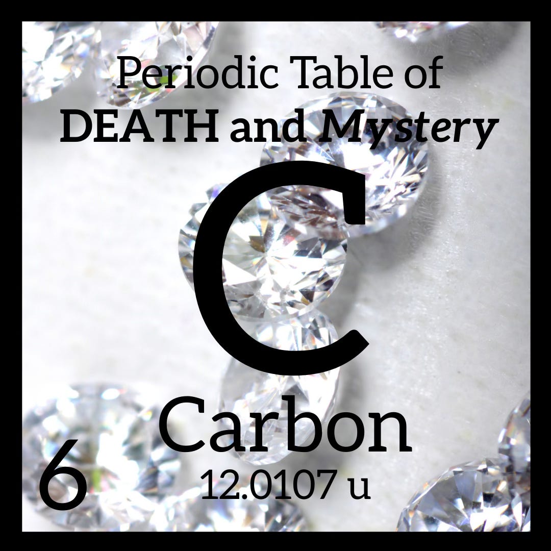 A periodic table square of carbon, background with diamonds A periodic table square of carbon, background with diamonds