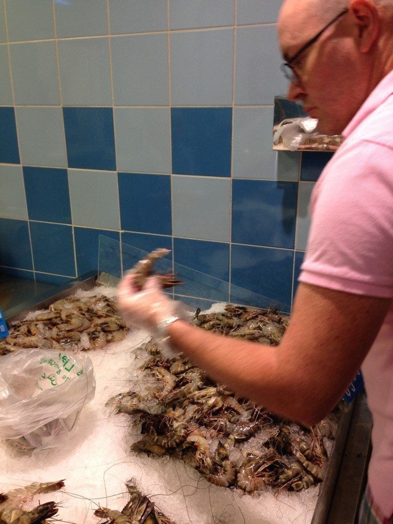 Hand picking some lovely prawns