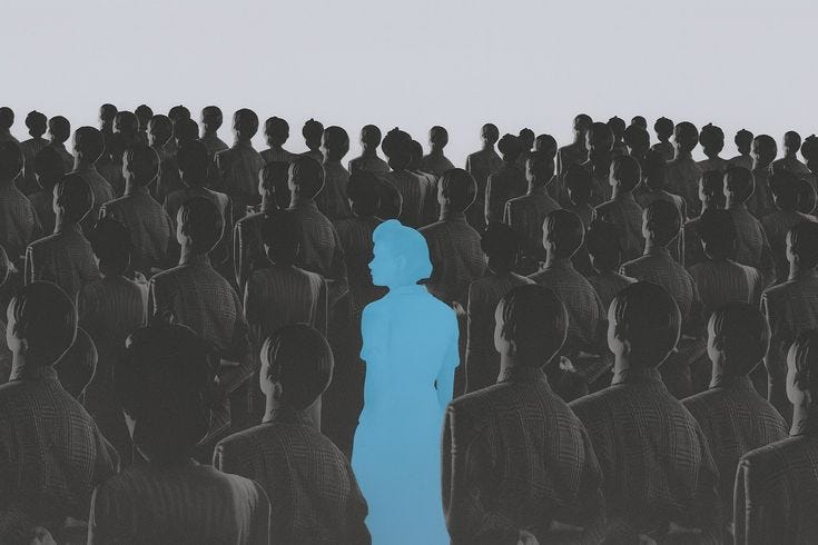 This may contain: a large group of people standing next to each other