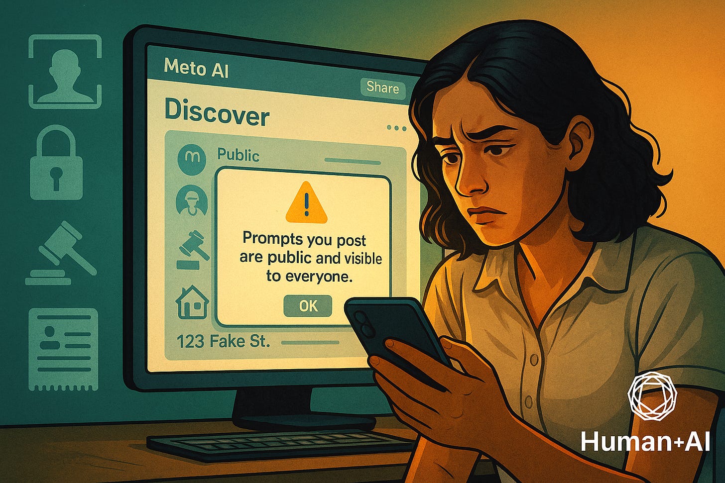 A woman looks at her phone worriedly