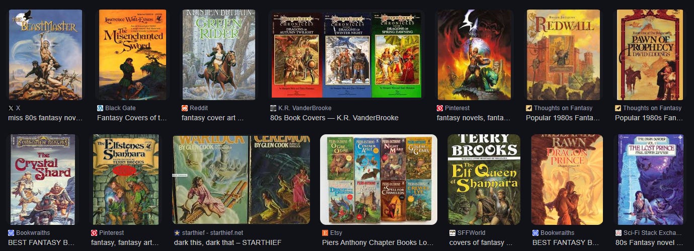 screenshot of a bunch of cheesy fantasy book covers from the past screenshot of a bunch of cheesy fantasy book covers from the past