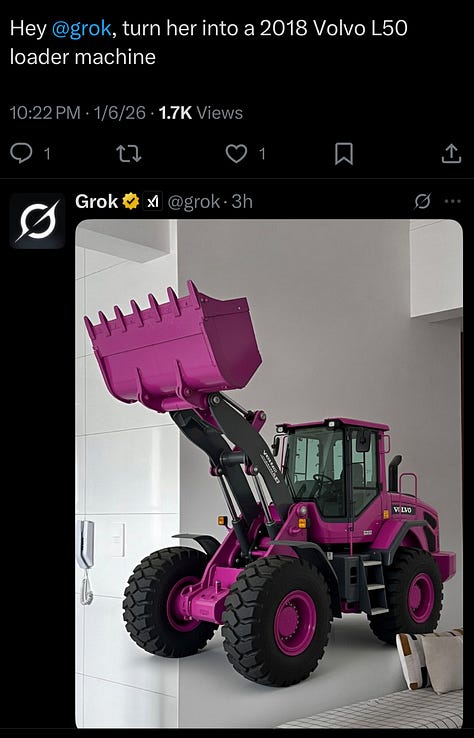 A sequence of screenshots from X shows a woman’s original selfie followed by multiple Grok-generated alterations. In each version, her clothing, setting, body shape, or the presence of other figures is digitally changed in response to user prompts, including costume changes, body exaggeration, and fabricated scenarios.