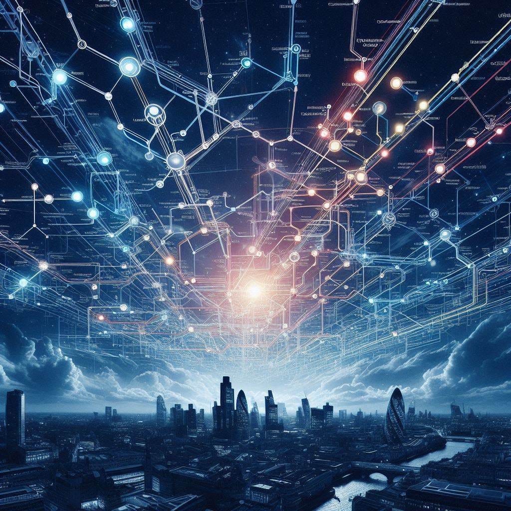 a network of paths through the sky, in the style of the london underground map