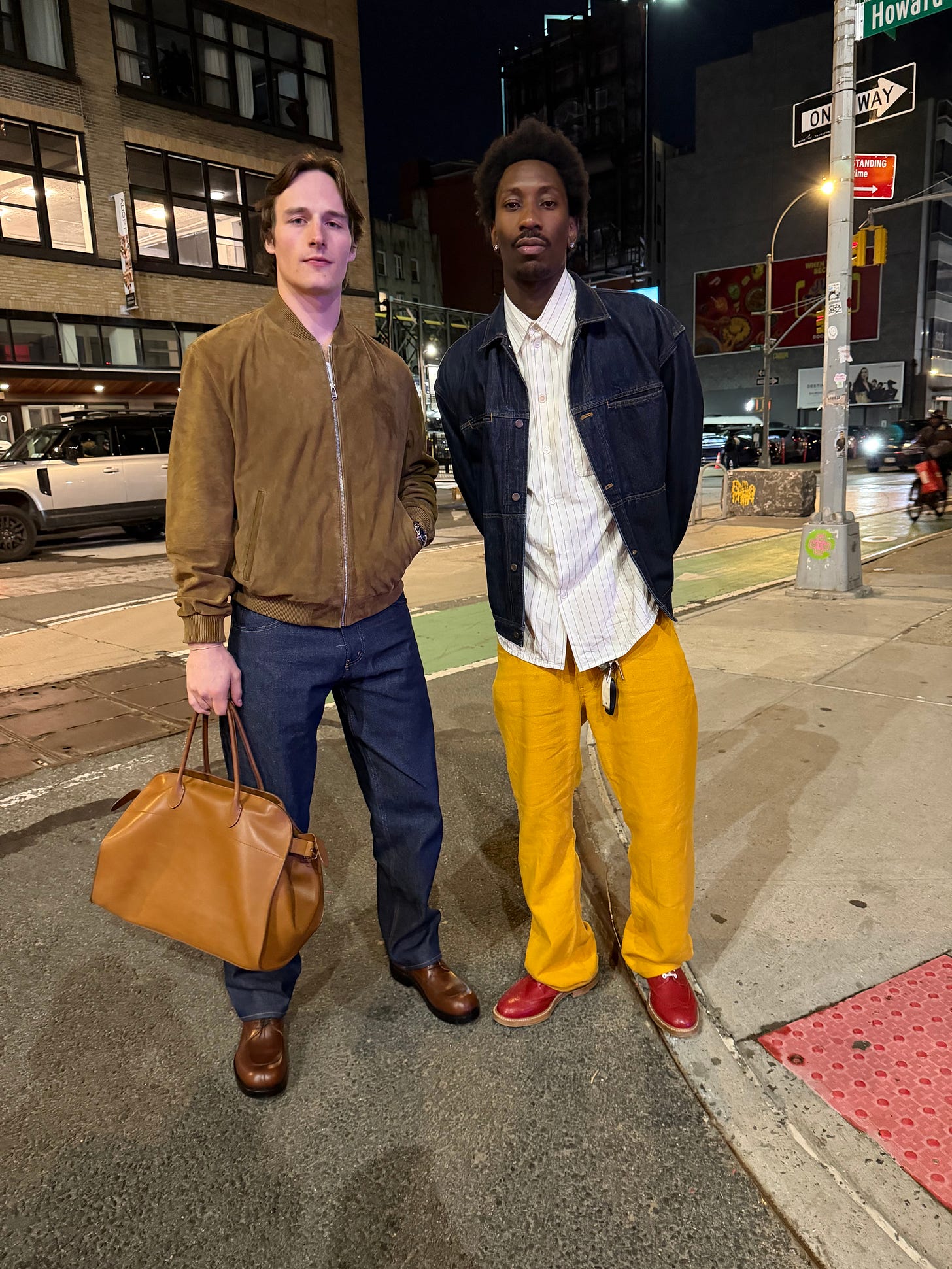 Knicks player Tyler Kolek with stylist Olivier Rogers. Knicks player Tyler Kolek with stylist Olivier Rogers.