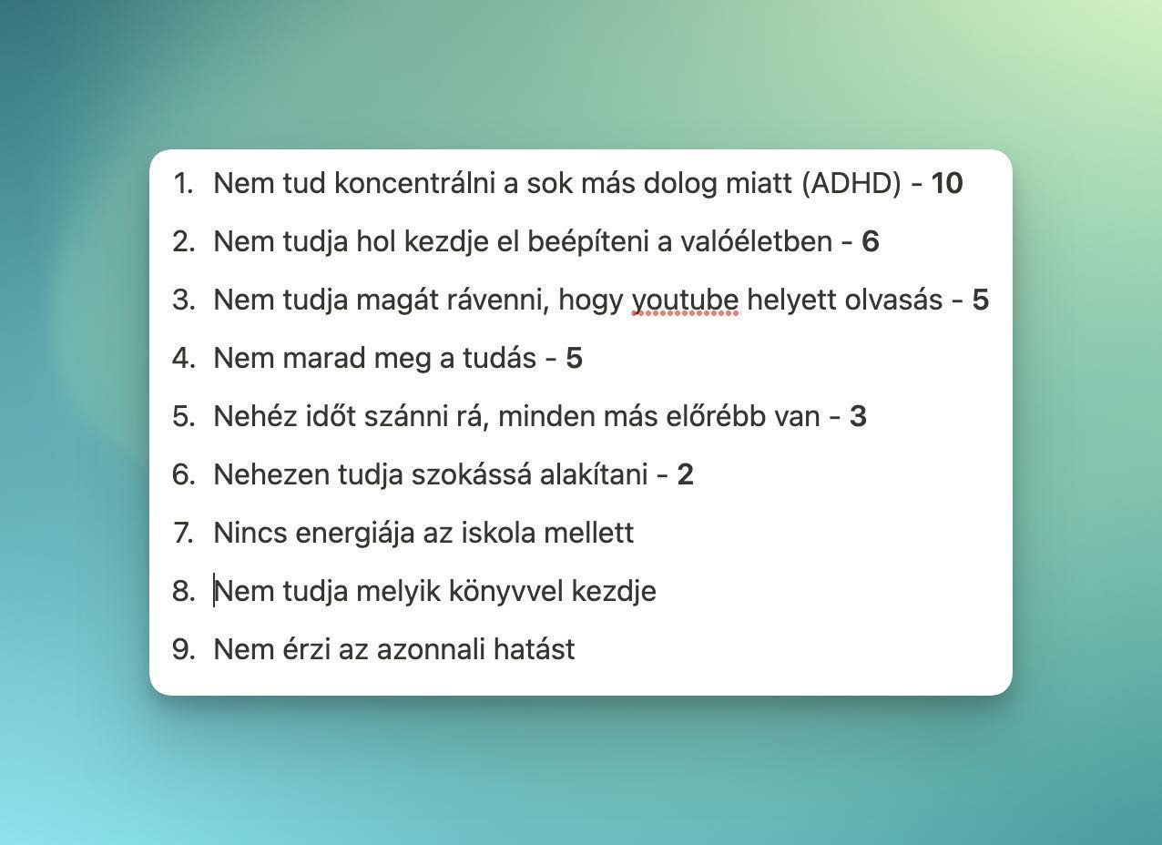 List with all the problems a user has