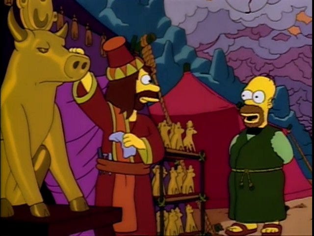 Data Simpson على X: "Previamente hubo una pequeña referencia a la historia  del becerro de oro al principio de "No robaras" cuando muestran a Homero  como un ladrón que roba varias esculturas