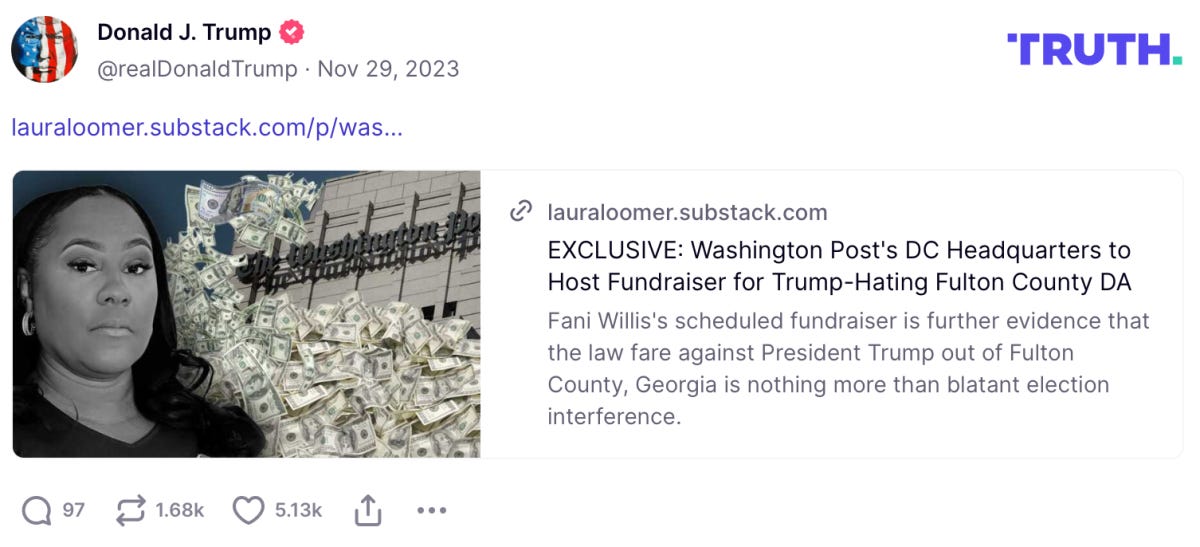 Trump shared Loomer's attack on Fani Willis