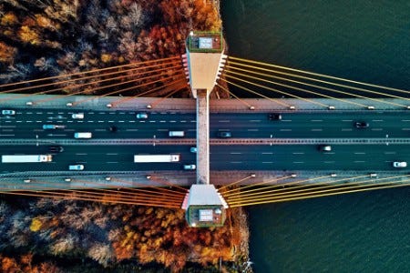 Aerial cable bridge autumn