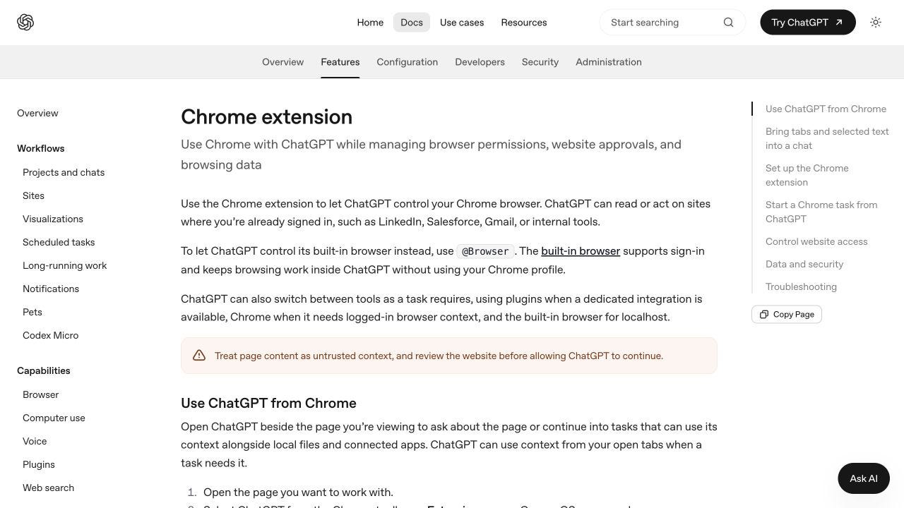 OpenAI Chrome extension guide naming signed-in sites such as LinkedIn OpenAI Chrome extension guide naming signed-in sites such as LinkedIn