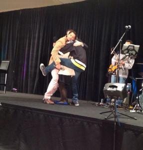 Group hug! Misha, Richard, Rob and a fan