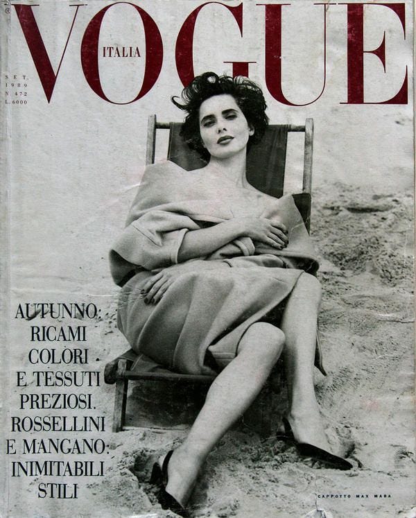 Cover of Vogue Italy with Isabella Rossellini, September 1989 (ID:3320)|  Magazines | The FMD