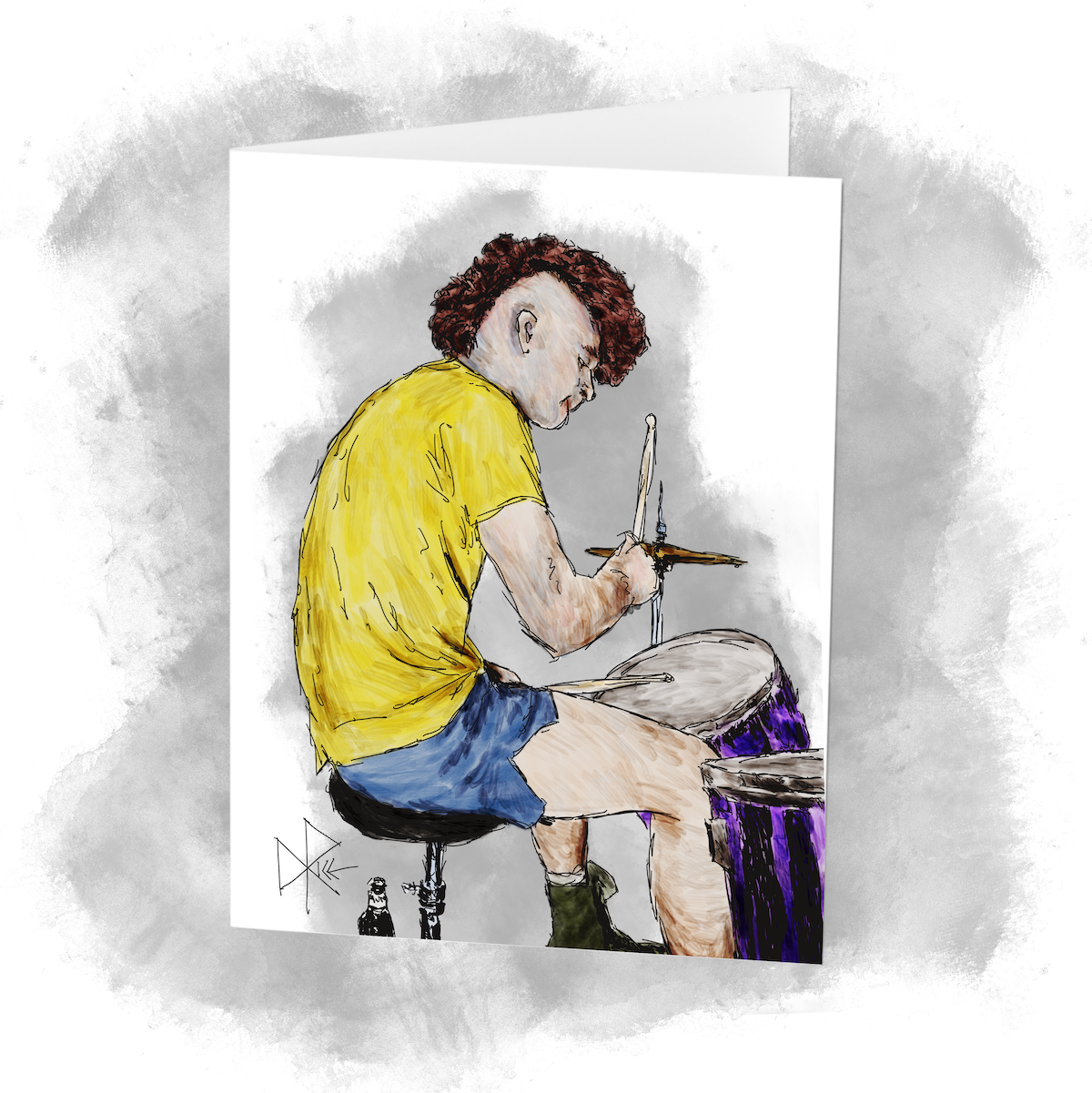 A drummer beats out the rhythm, mohawk bouncing with the bobbing of his head. A beer bottle rests near his feet. Sketch art by Don Rice. A drummer beats out the rhythm, mohawk bouncing with the bobbing of his head. A beer bottle rests near his feet. Sketch art by Don Rice.