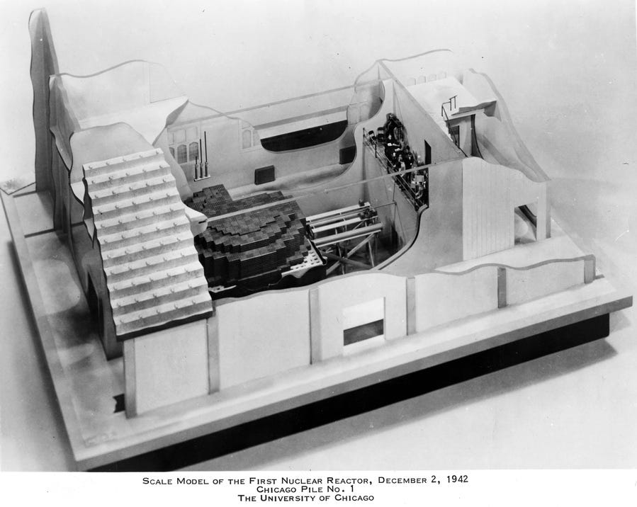 Model of CP-1 as built under stands at Stagg Field, with no shielding and no cooling system. Courtesy Argonne National Laboratory. Model of CP-1 as built under stands at Stagg Field, with no shielding and no cooling system. Courtesy Argonne National Laboratory.