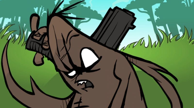 Gangsta Bean facing off against a boss in Gangsta Bean