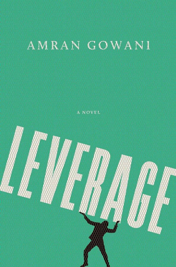 cover of leverage; a character in silhouette is being crushed by the title letters slanting down on him
