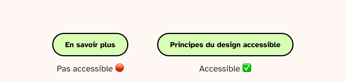 Bouton en savoir plus, pas accessible. Bouton principes du design accessible, accessible.