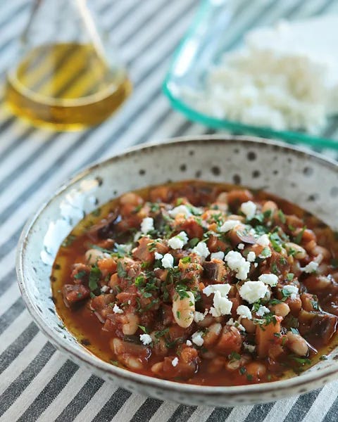 Vasilis Stenos White Bean Stew with Eggplant, Tomato & Feta (Credit: Vasilis Stenos) Vasilis Stenos White Bean Stew with Eggplant, Tomato & Feta (Credit: Vasilis Stenos)