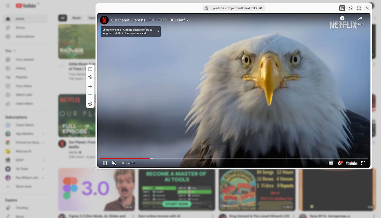 YouTube preview with the MaxFocus extension